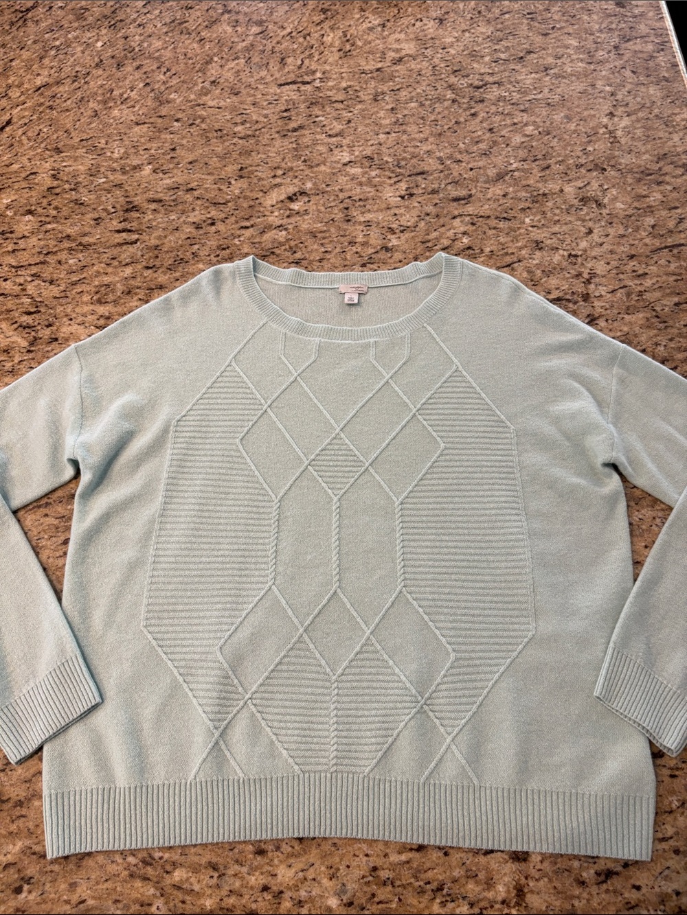 100% Cashmere | Halogen | Light Mint Textured Crewneck Sweater - Picture 7 of 16